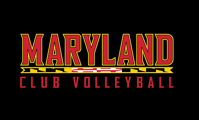 Volleyball Club logo using the Terrafont style with the word "Maryland" above the Maryland flag bar, and "Club Volleyball" below