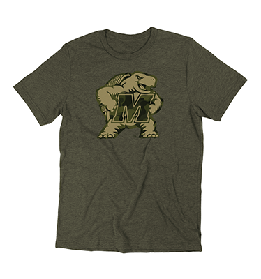 Muscle Testudo Logo displayed on dark tan T-Shirt where the logo is in a slightly lighter tan color allowing it to pop.