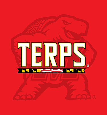 Muscle Testudo Logo displayed as a transparent background behind the TerraFont Logo that reads "Terps", accenting, and allowing the TerraFont logo to take precedence